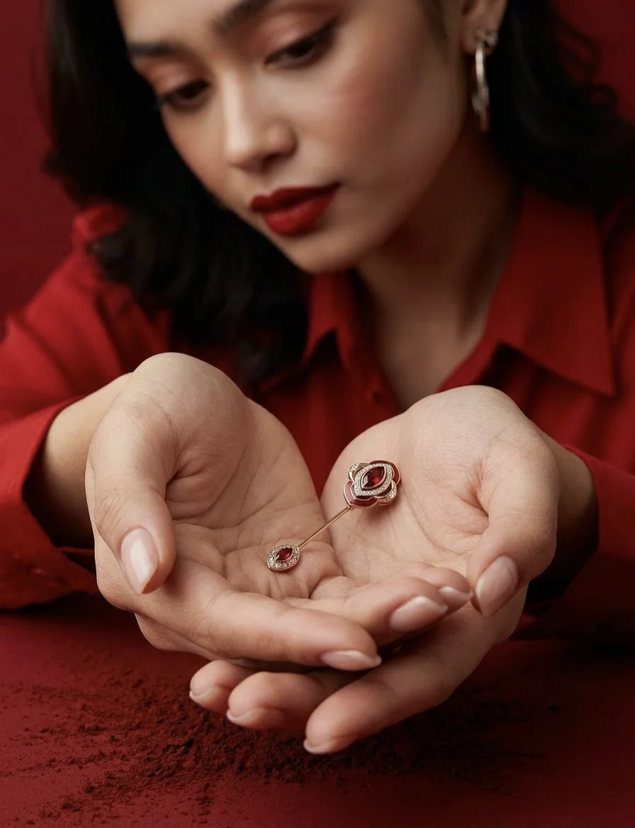 Брошь - игла "Фернан" с рубинами и конъячными бриллиантами